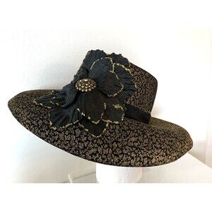 VTG Whittall & Shon Wool Felt Hat Women’s Floral Rhinestones Bollman USA 1970s